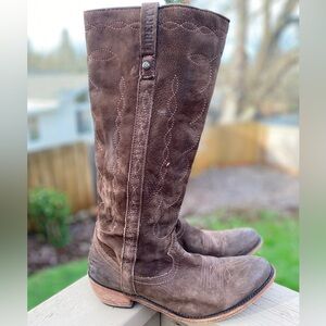 LIBERTY BLACK “Vegas” Burnished Chocolate Brown Nubuck Tall Zipper Boots - 10